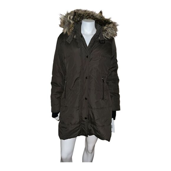 Maralyn & Me Juniors' Faux-Fur Trim Hooded Puffer Coat Olive Green XXL NWT - Picture 2 of 10